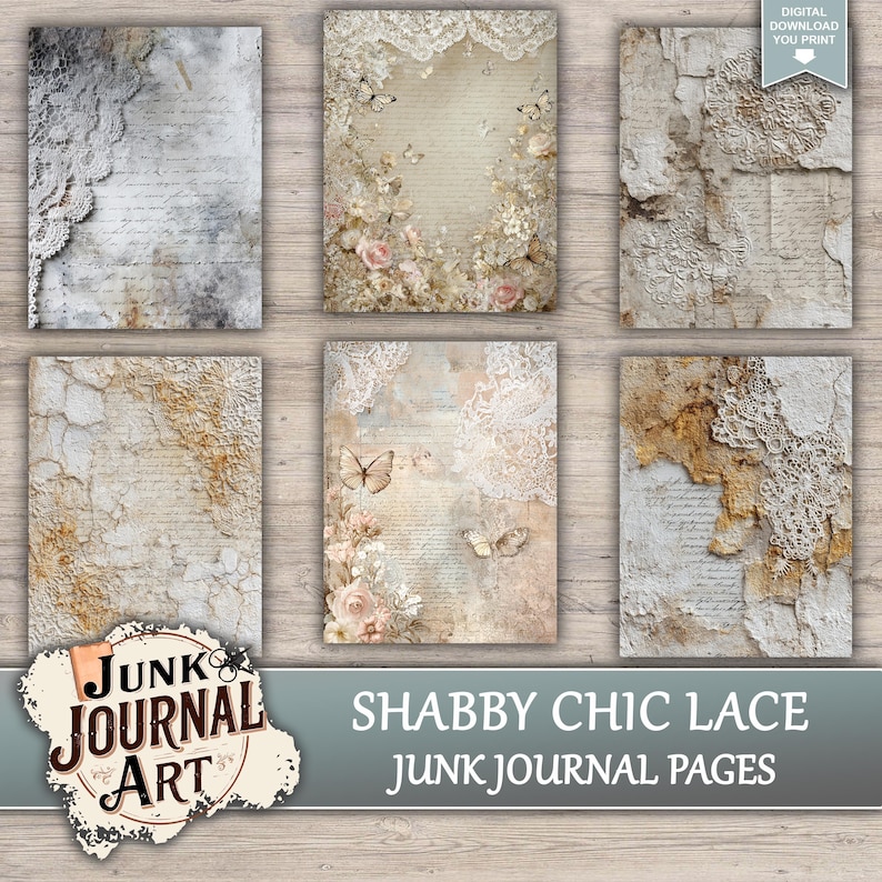 Shabby Chic Lace Junk Journal Printable Pages - Junk Journal Supplies ...