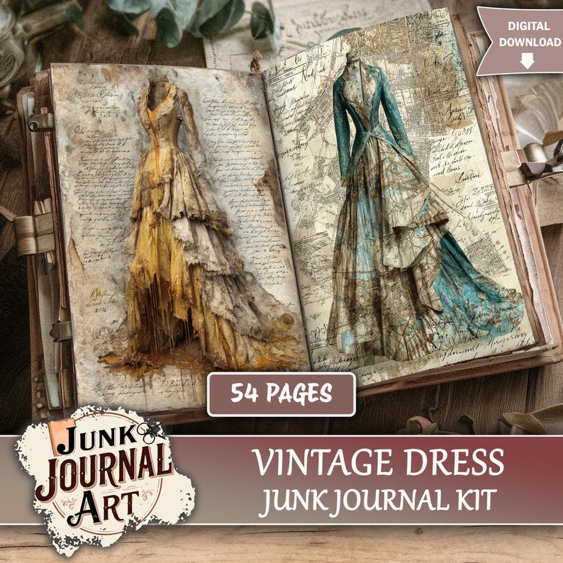 Vintage Dress Junk Journal Printable Pages - Fashion Illustration Kit ...