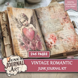 Romantic junk journal, Junk journal supplies, junk journal kits, bicycle, floral junk journal, pink junk journal digital kit, ephemera, tags
