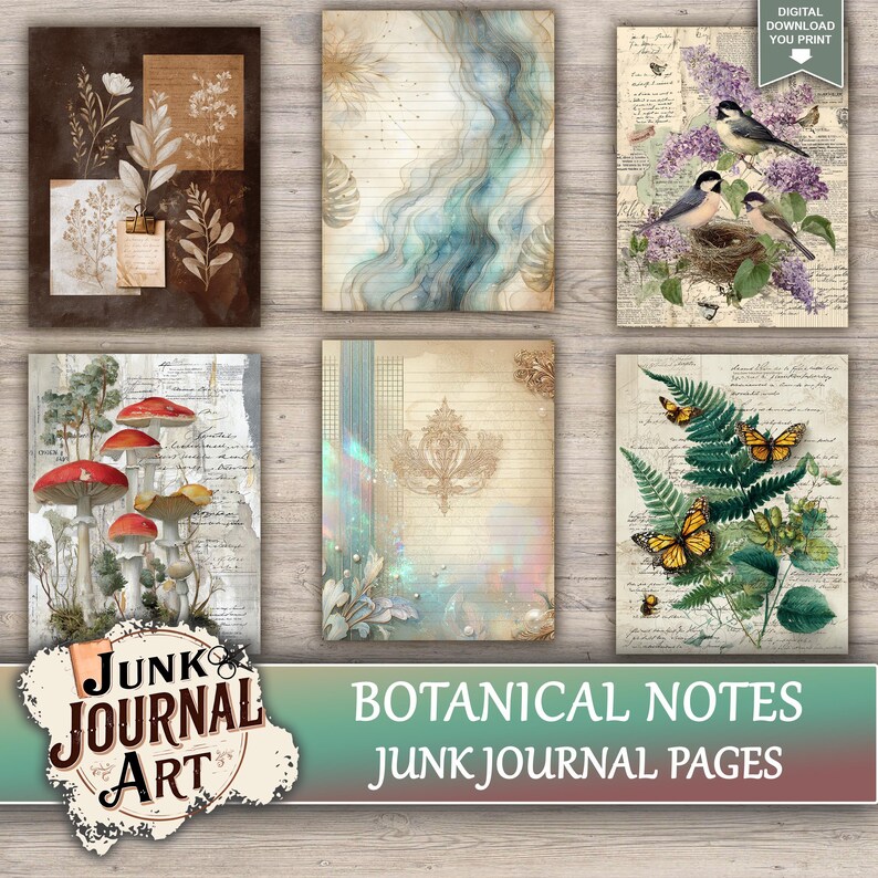 Botanical Notes Junk Journal Printable Pages - Vintage Herbarium Kit ...