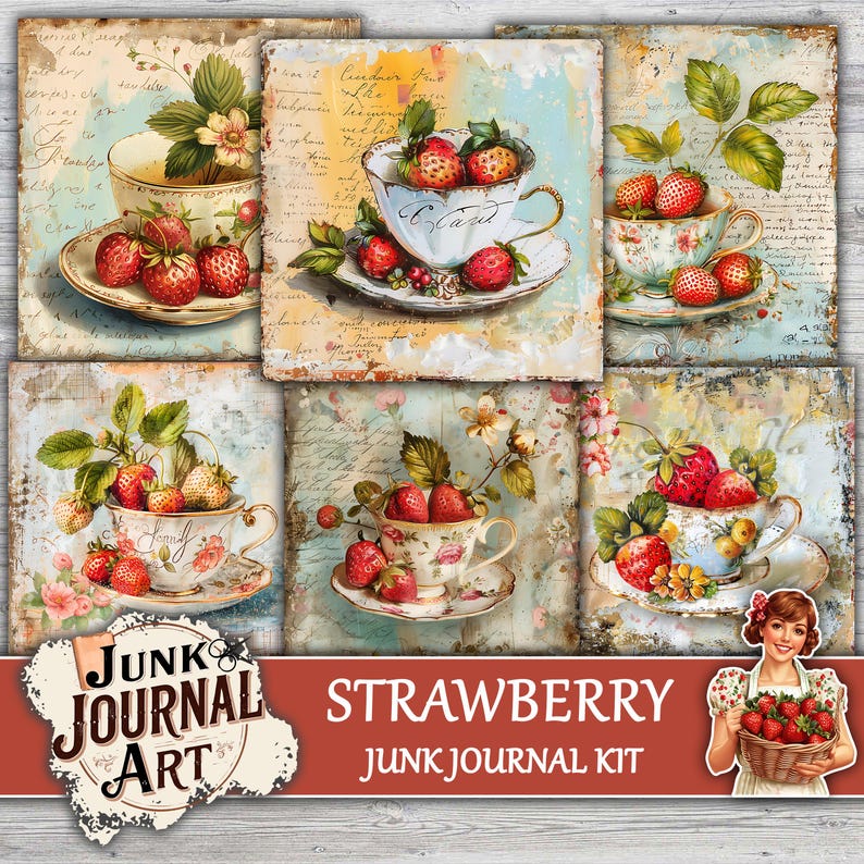 junk journal supplies, junk journal kits, junk journal ideas, junk journal paper, junk journaling kits, junk journaling, junk journal sticker, vintage junk journal, Strawberry journal, goose junk journal, Strawberry clipart, Fussy cuts, scrapbook