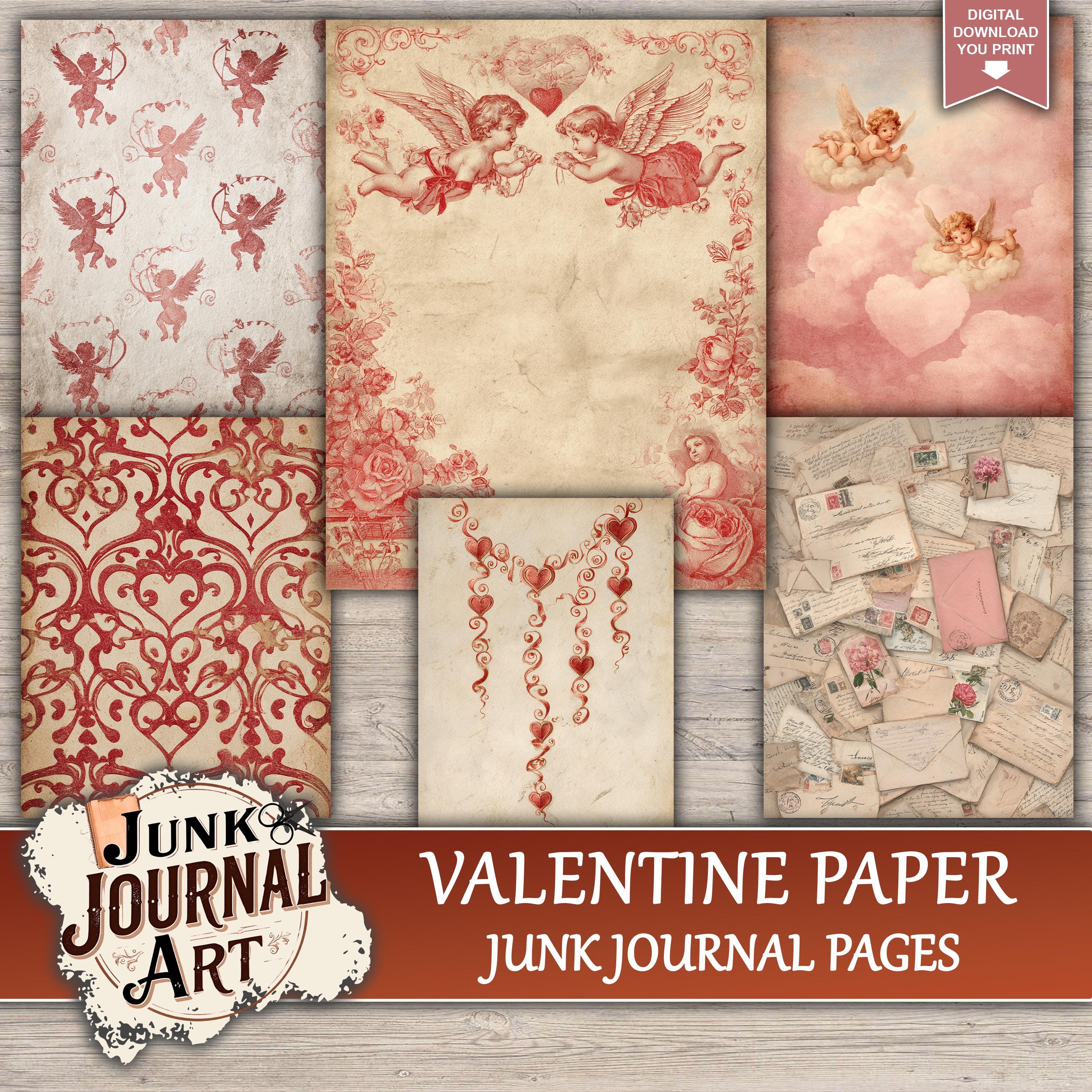 Valentine Paper Junk Journal Printable Pages, Vintage Love Background ...