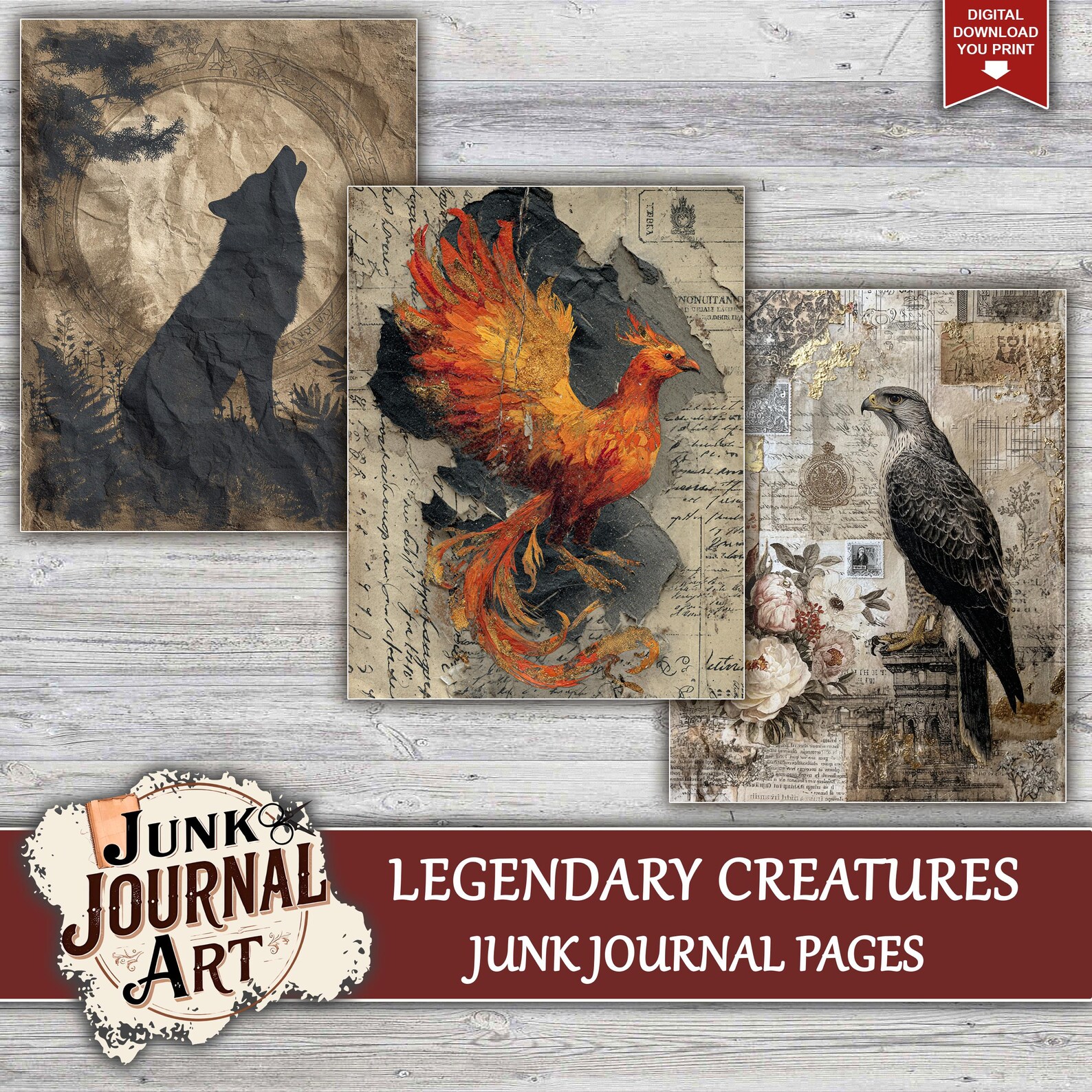 Legendary Creatures Junk Journal Pages, Junk Journal Supplies, Fantasy ...
