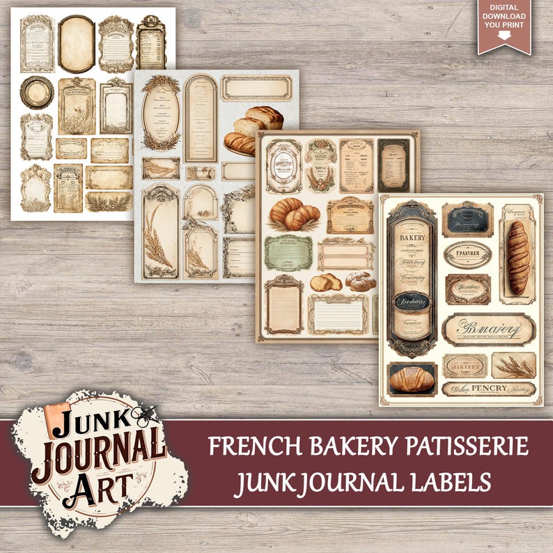 junk journal supplies, junk journal kits, junk journal paper, junk journal pages, Vintage Junk journal, French Bakery, Vintage Patisserie, Croissant Paper, Macaroon Art, Food Junk Journal, Kitchen Scrapbook, Cafe Storefront, fussy cuts