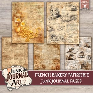 junk journal supplies, junk journal kits, junk journal paper, junk journal pages, Vintage Junk journal, French Bakery, Vintage Patisserie, Croissant Paper, Macaroon Art, Food Junk Journal, Kitchen Scrapbook, Cafe Storefront, fussy cuts