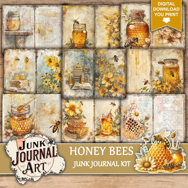 Honey Bees junk journal supplies