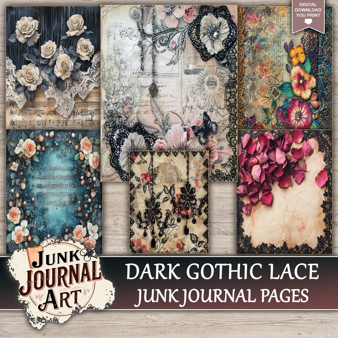 Dark Gothic Lace Junk Journal Printable Pages - Black Victorian Kit ...