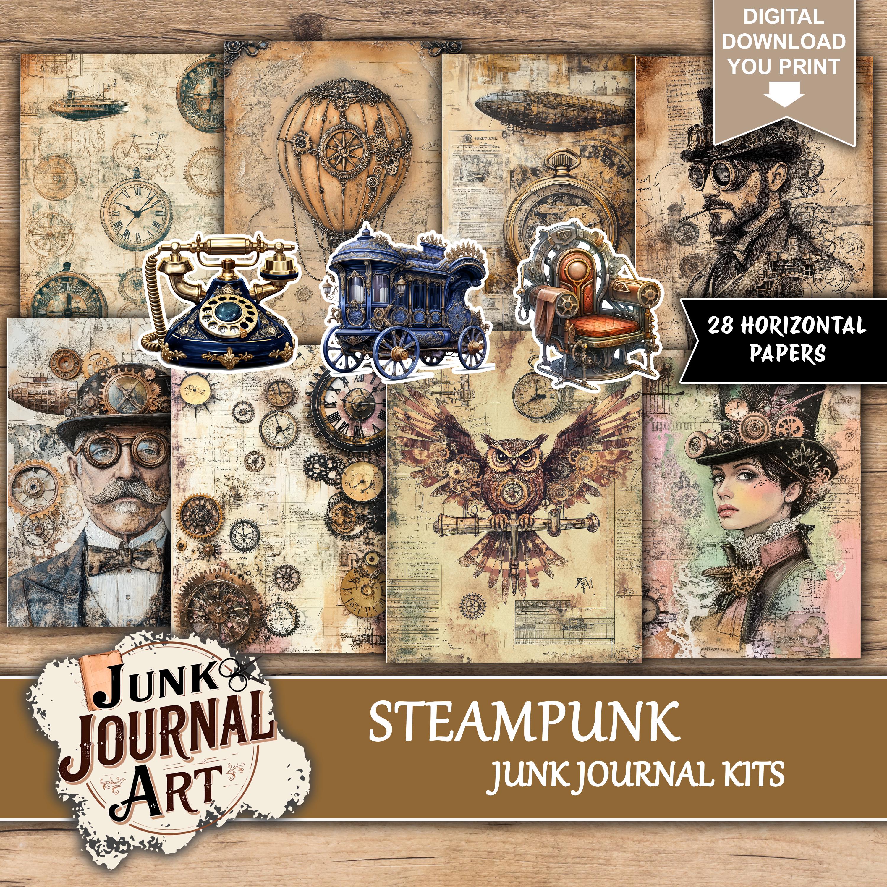 Steampunk Junk Journal Kit, Mechanical Ephemera, Clockwork Gear ...