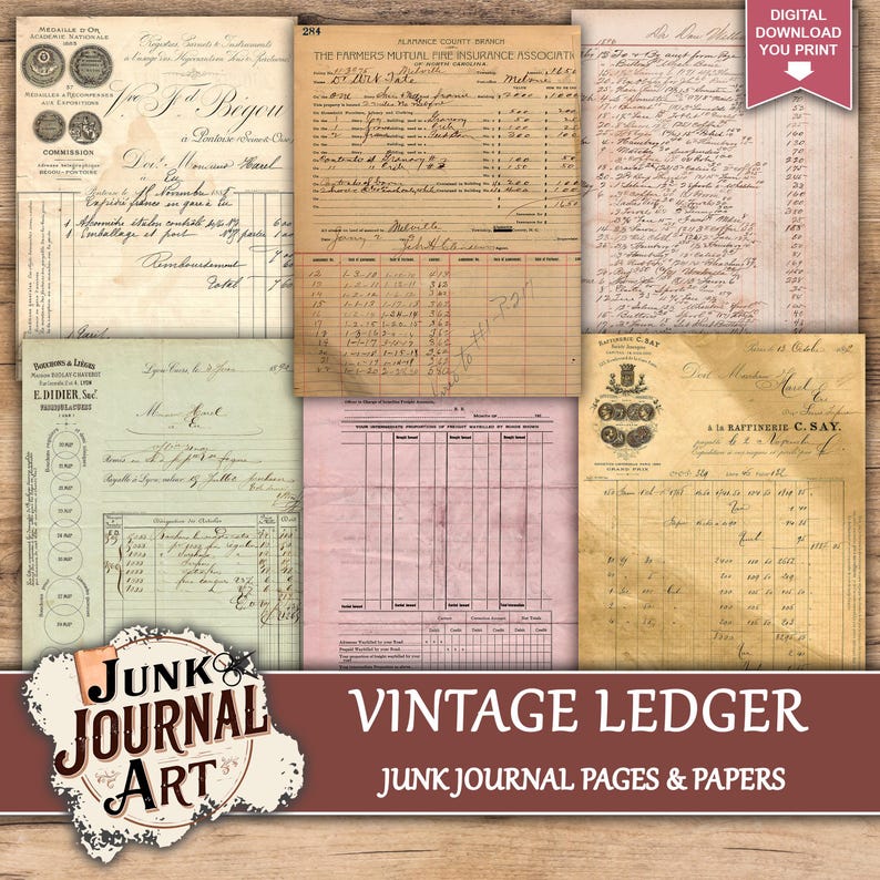Ledger journal paper, Ledger junk journal, junk journal supplies, junk journal kits, junk journal ideas, junk journal paper, junk journaling kits, junk journaling, junk journal sticker, vintage junk journal, ledger printable, color ledger paper, ledger journal, ledger journal junk