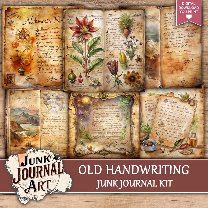 Handwriting Paper Printable, Junk Journal Supplies, Junk Journal Kits ...
