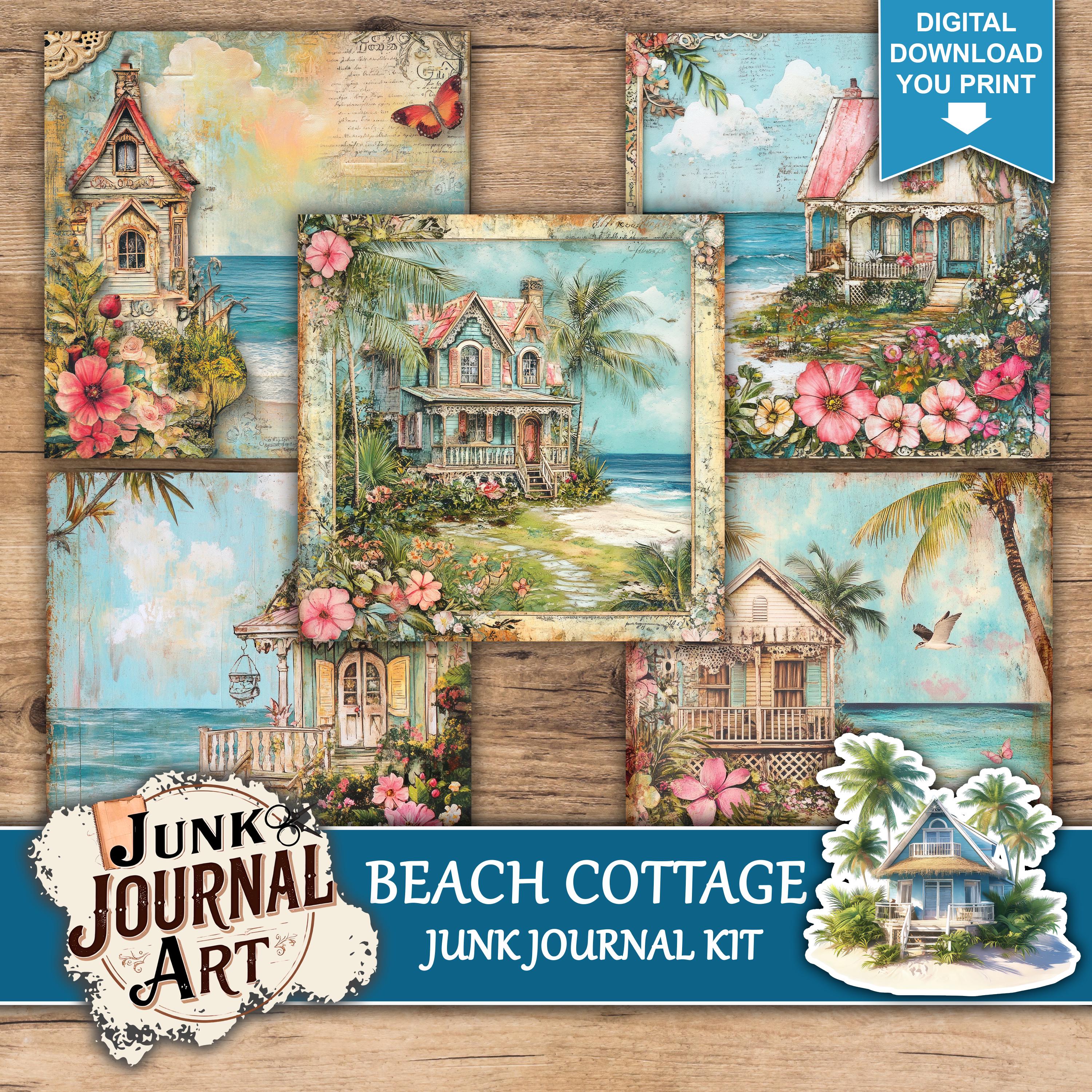 Vintage Beach Cottage Junk Journal Kit, Coastal Summer Scrapbook Papers ...
