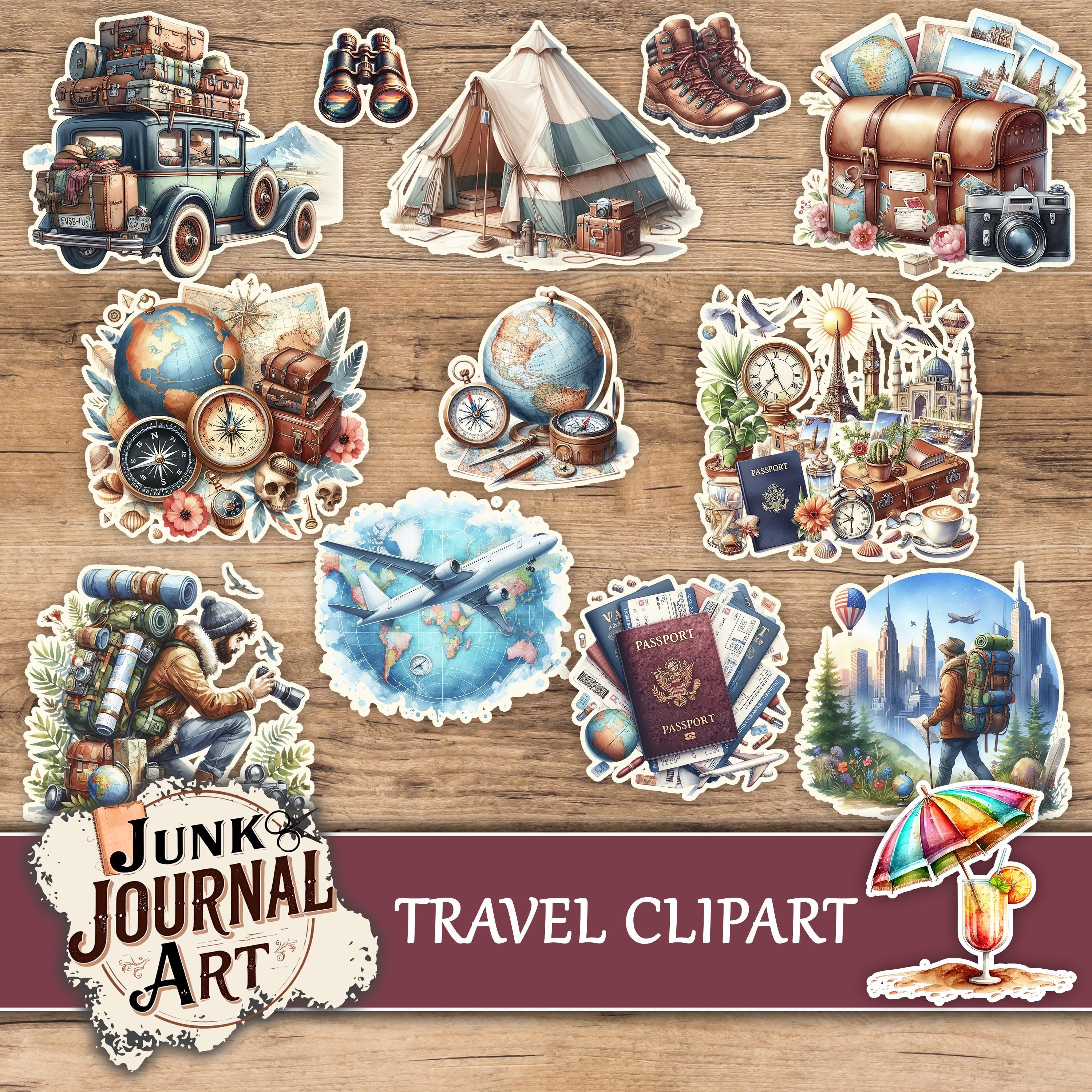 Watercolor Travel Clipart & Junk Journal Pages, Summer Vacation Girl ...