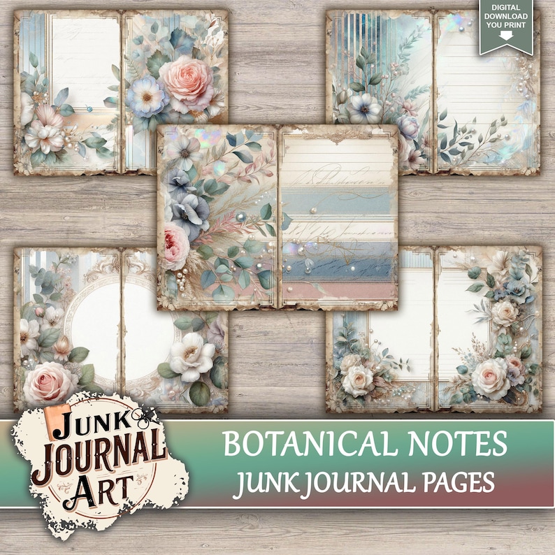 Botanical Notes Junk Journal Printable Pages - Vintage Herbarium Kit ...