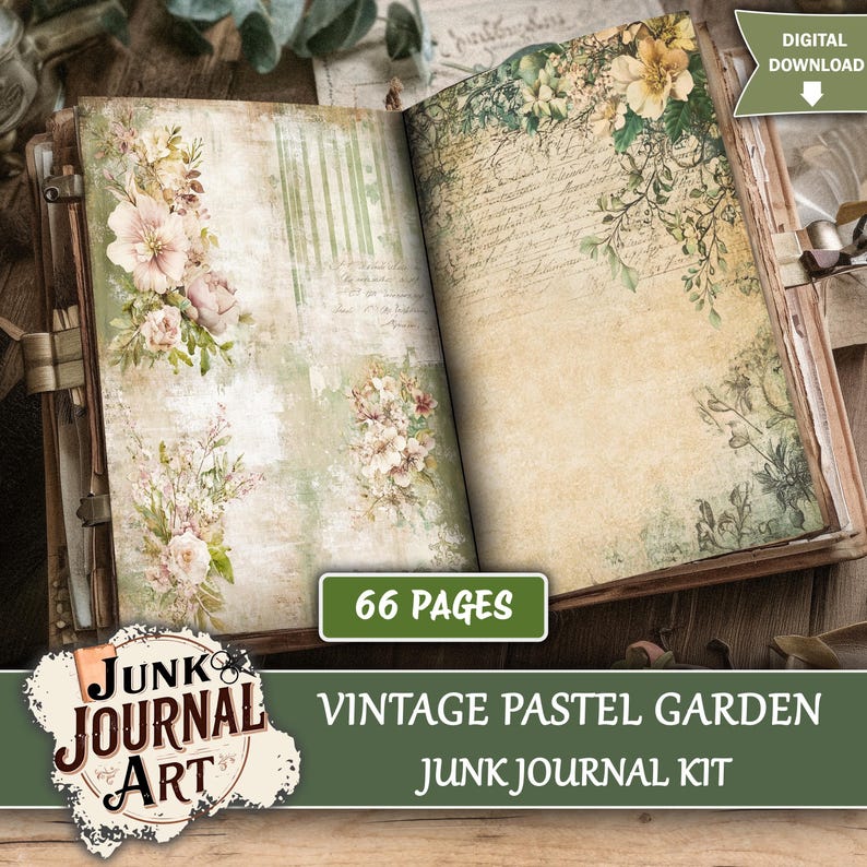 Vintage Pastel Green Junk Journal, Shabby Chic Journal Kits, Junk ...