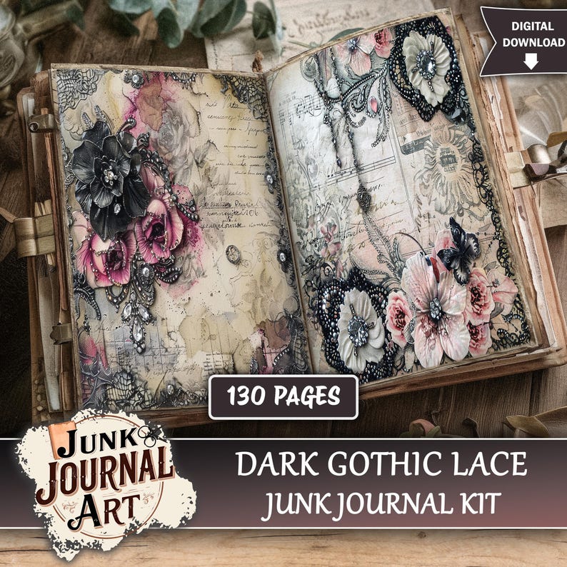 Dark Gothic Lace Junk Journal Printable Pages - Black Victorian Kit ...