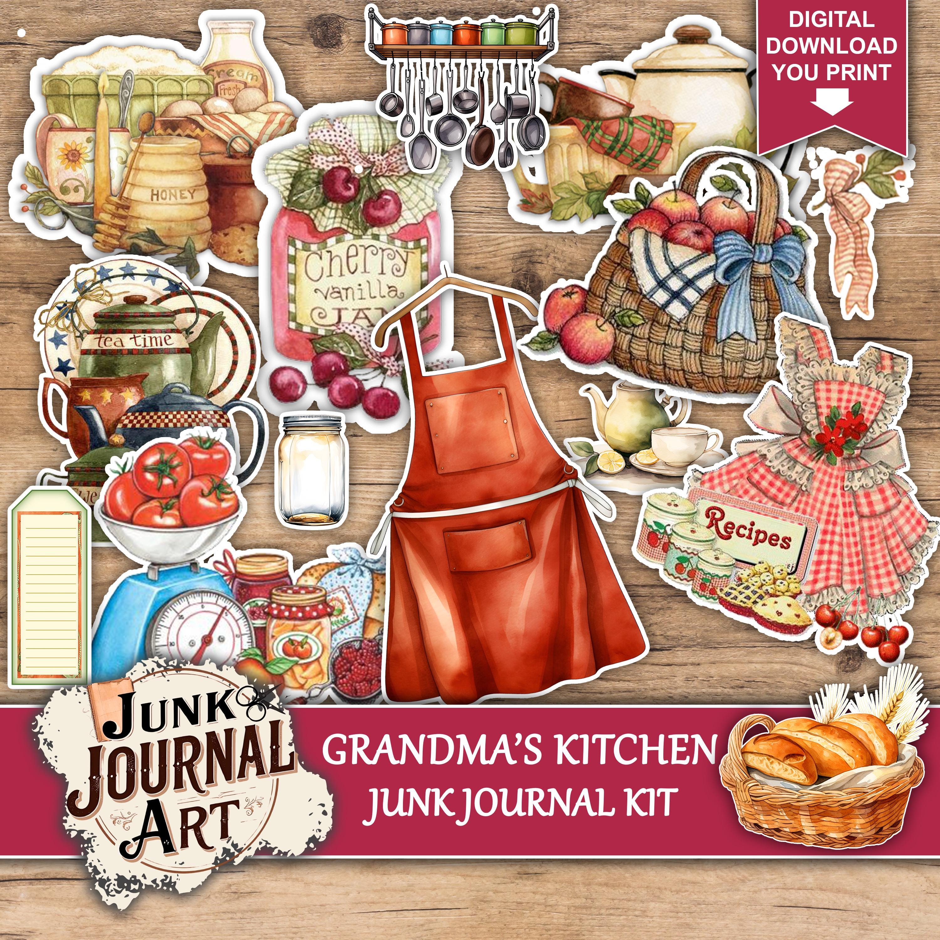 Grandma's Kitchen Junk Journal Kit, Vintage Recipe Book Papers, Cozy ...