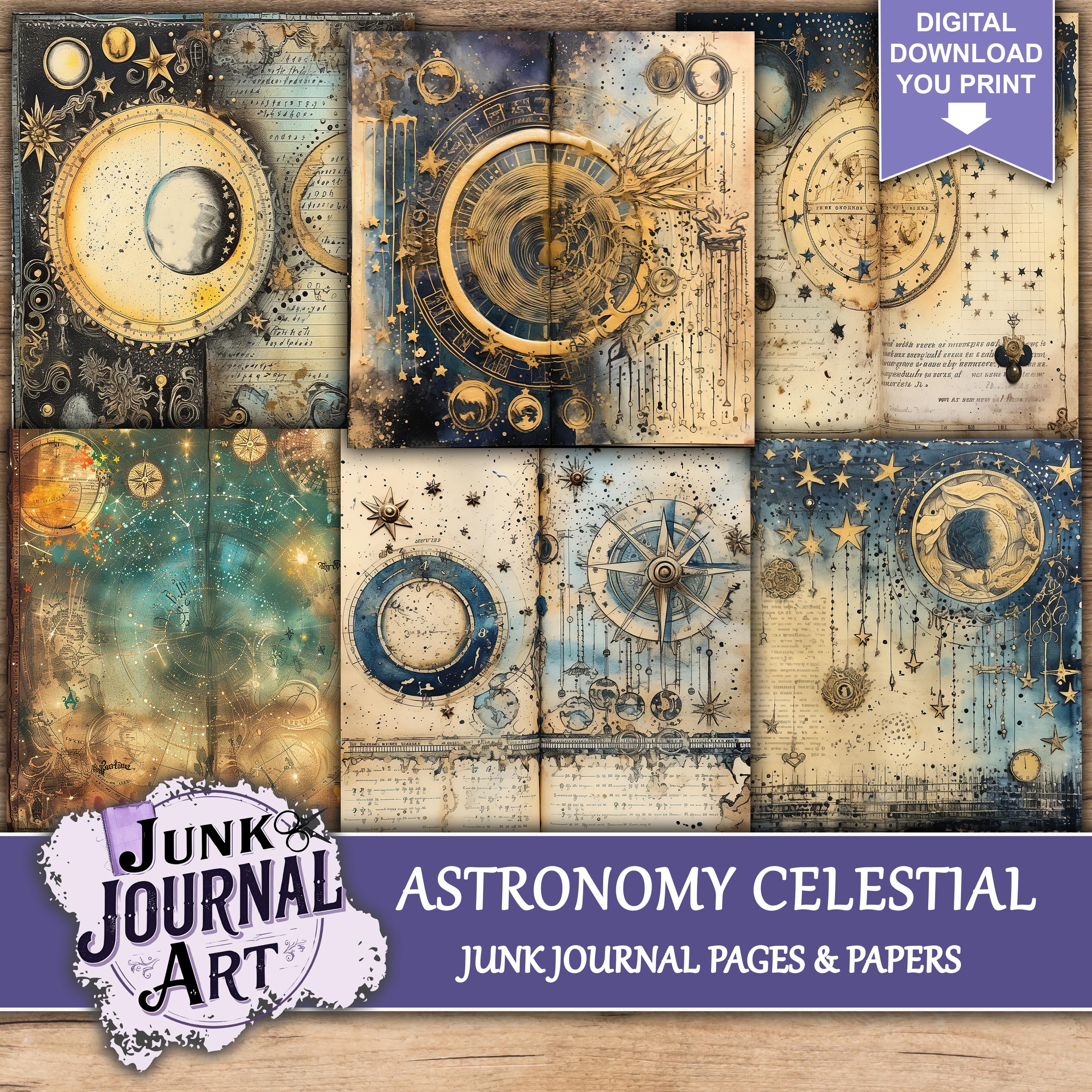 Celestial Junk Journal Pages, Vintage Astronomy Kit, Sun and Moon ...