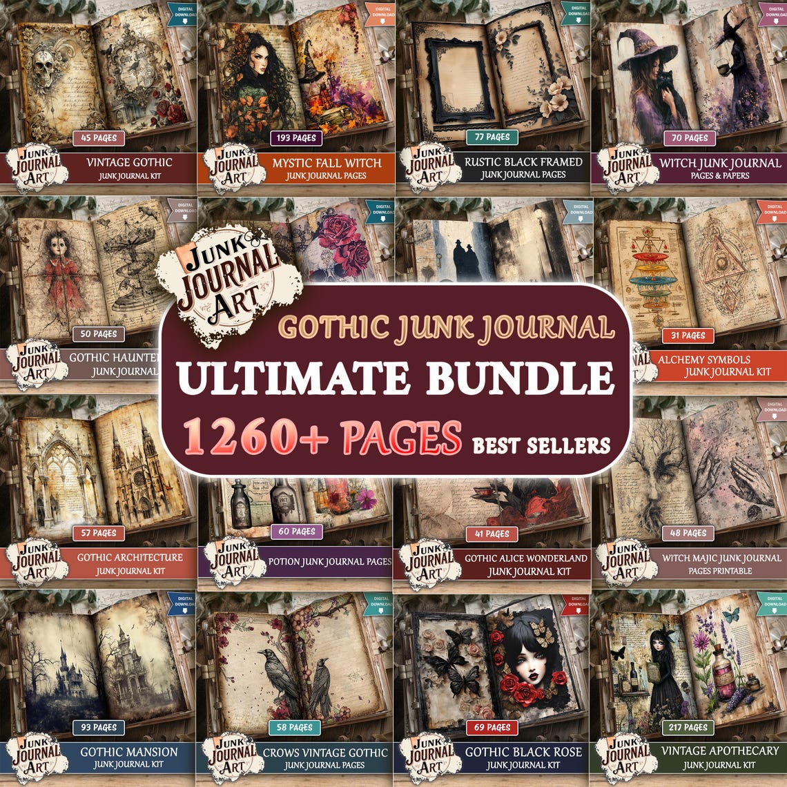 Gothic Junk Journal Bundle, Dark Academia Paper, Witchy Ephemera Kit ...