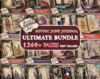 Gothic Junk Journal Bundle, Dark Academia Paper, Witchy Ephemera Kit, Witchy Apothecary, Haunted Mansion & Black Rose, Fussy cuts