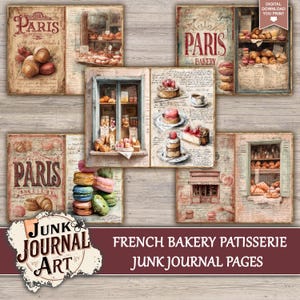 junk journal supplies, junk journal kits, junk journal paper, junk journal pages, Vintage Junk journal, French Bakery, Vintage Patisserie, Croissant Paper, Macaroon Art, Food Junk Journal, Kitchen Scrapbook, Cafe Storefront, fussy cuts