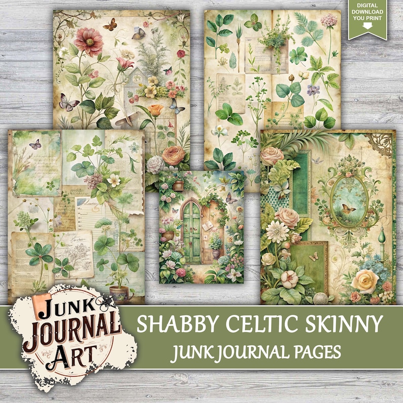 junk journal supplies, junk journal kits, junk journal ideas, junk journal paper,junk journal pages, vintage junk journal, Green Junk Journal,Skinny Junk Journal, Scrapbook Kit, flower junk journal, Shabby Chic Style, Rose junk journal, Cottage Core
