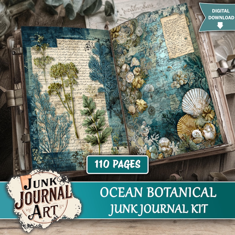 Ocean Botanical Junk Journal Printable Pages, Vintage Seaweed Ephemera ...