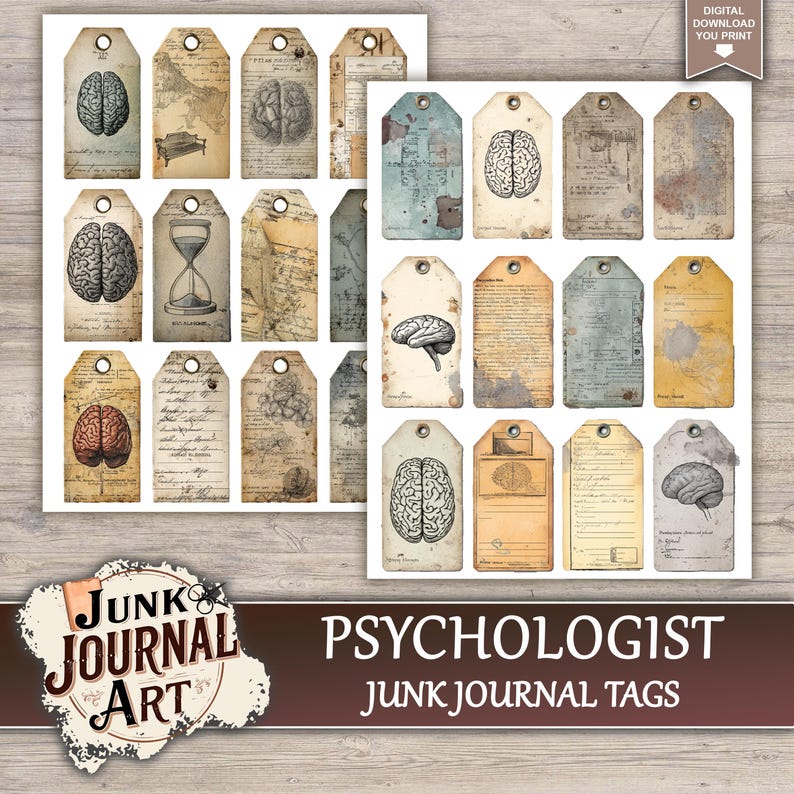 junk journal supplies, junk journal kits, junk journal paper, junk journal pages, Vintage Junk journal, Medical junk journal, Psychologist journal, Brain art, Mental Health, Phrenology Head, Mind Art, fussy cut, printable paper
