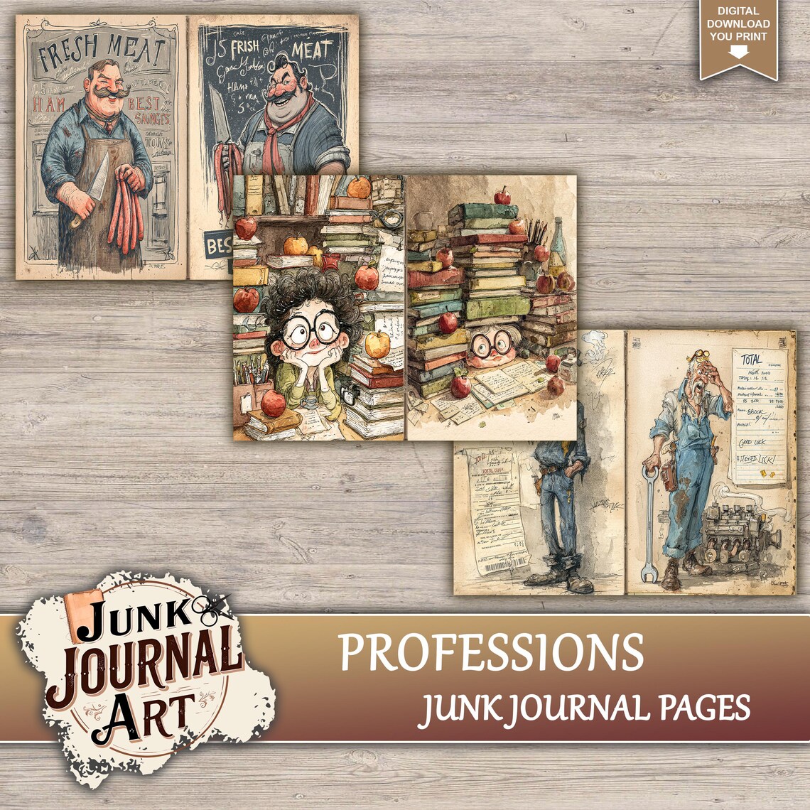 Professions Junk Journal Printable Pages - Occupations Kit, Doctor Baker Teacher Ephemera, Funny ...