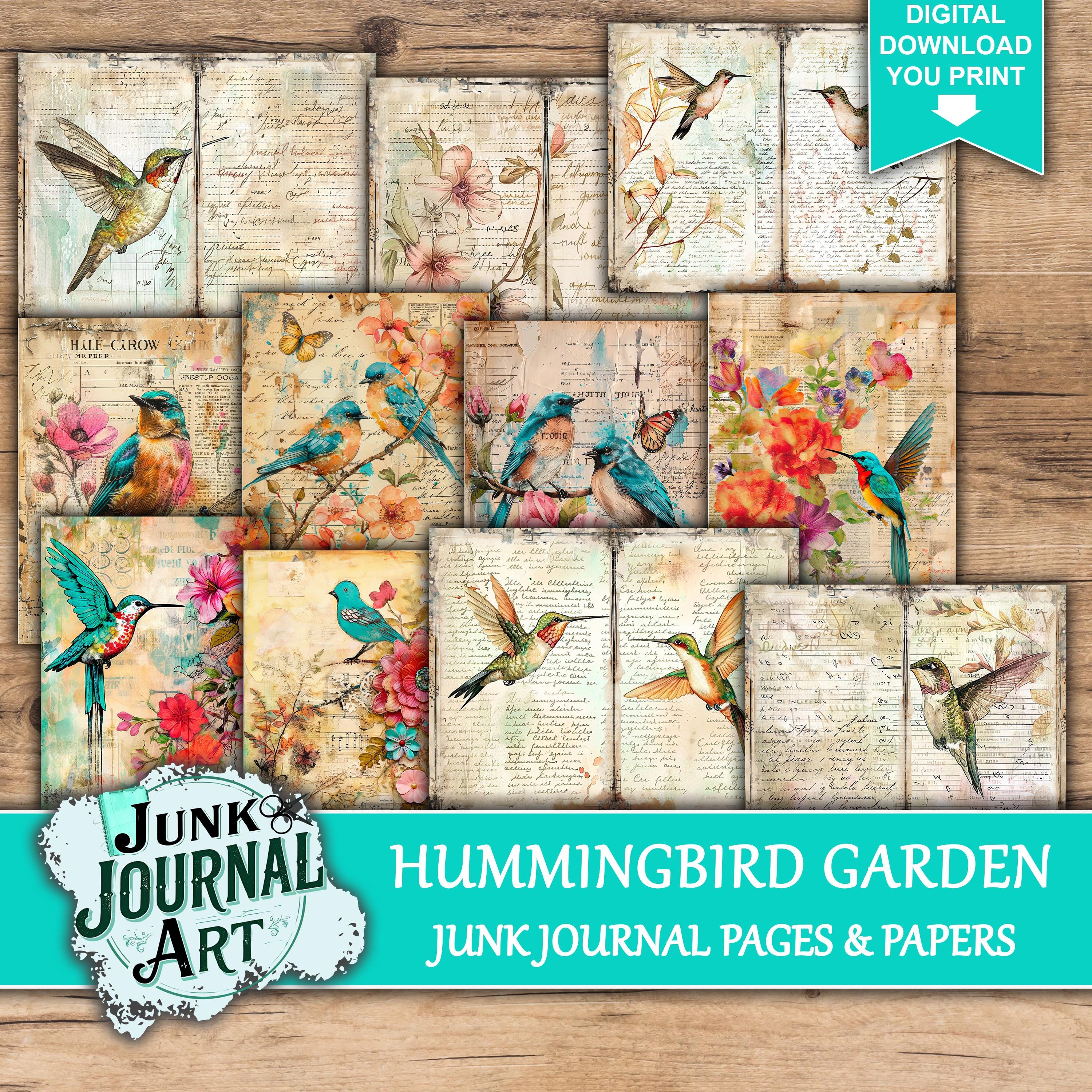 Hummingbird Garden Junk Journal Printable Pages, Vintage Bird Ephemera ...