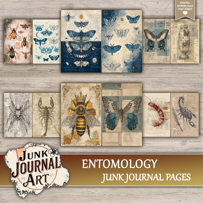 Printable Insect Journal Entomology Junk Journal Printable Pages - Vintage Insect Kit, Beetle ...
