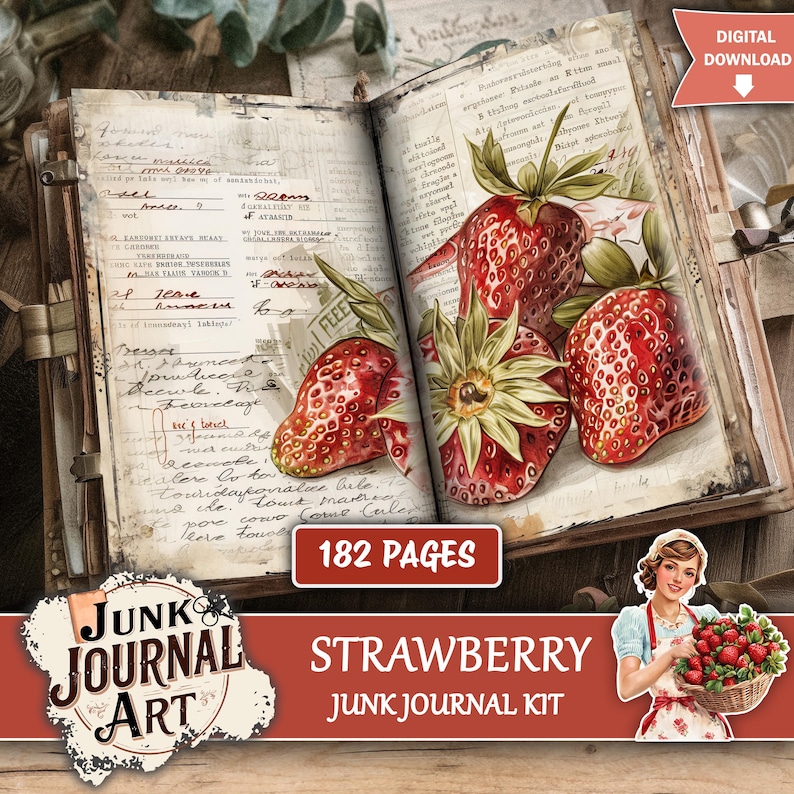 junk journal supplies, junk journal kits, junk journal ideas, junk journal paper, junk journaling kits, junk journaling, junk journal sticker, vintage junk journal, Strawberry journal, goose junk journal, Strawberry clipart, Fussy cuts, scrapbook