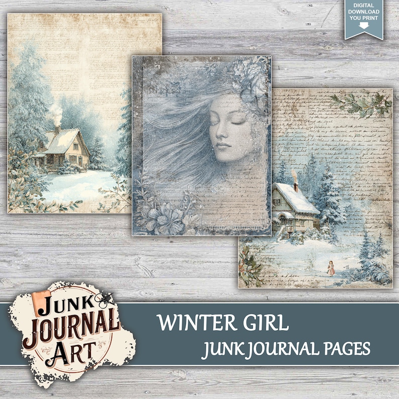 Winter Junk Journal Kit, Junk Journal Supplies, Vintage Girl Pages ...