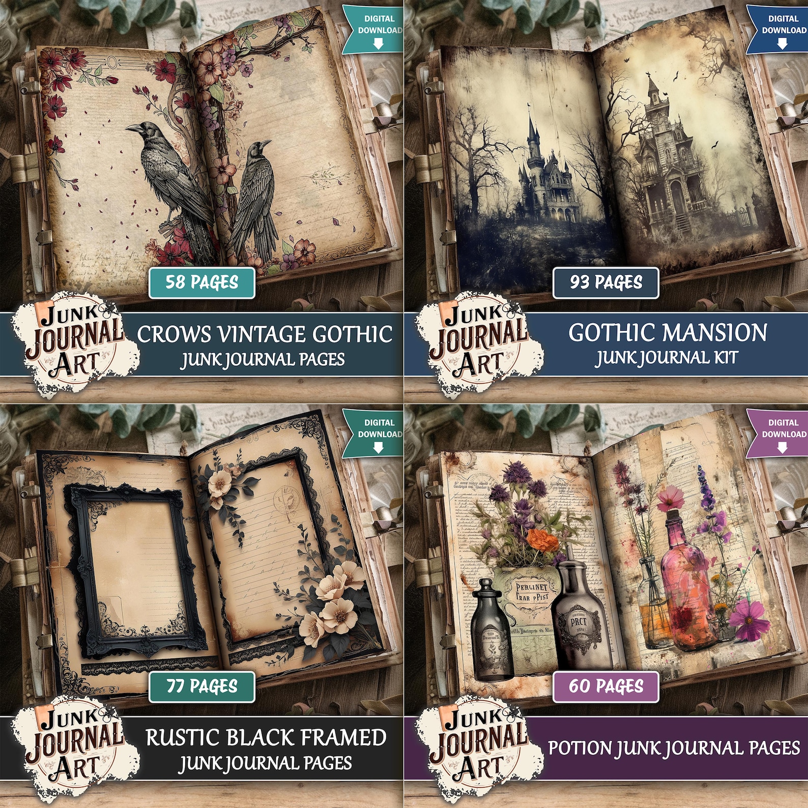 Gothic Junk Journal Bundle, Dark Academia Paper, Witchy Ephemera Kit ...