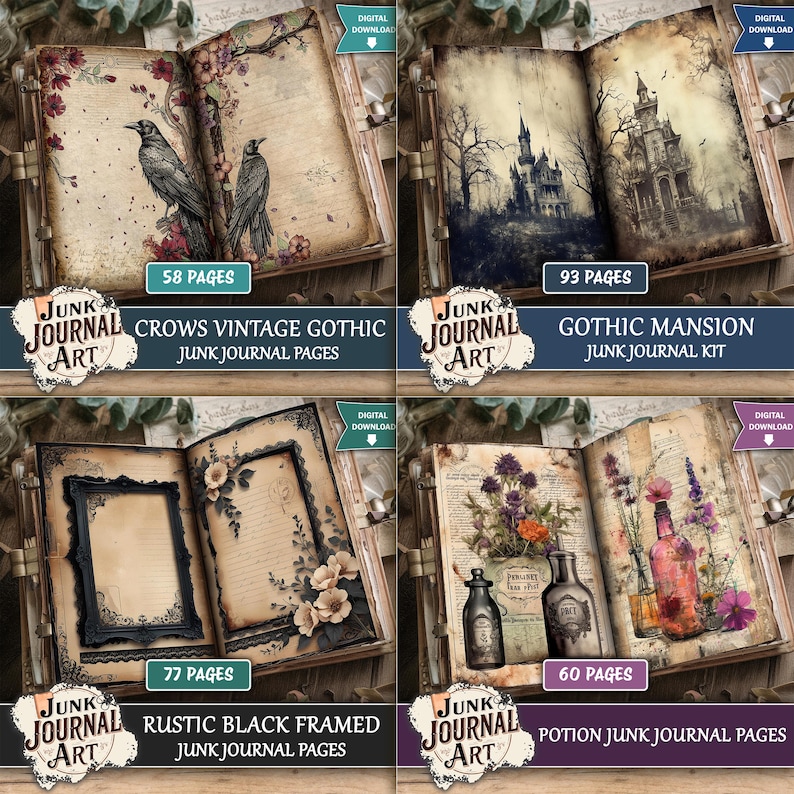 Gothic Junk Journal Bundle, Dark Academia Paper, Witchy Ephemera Kit ...