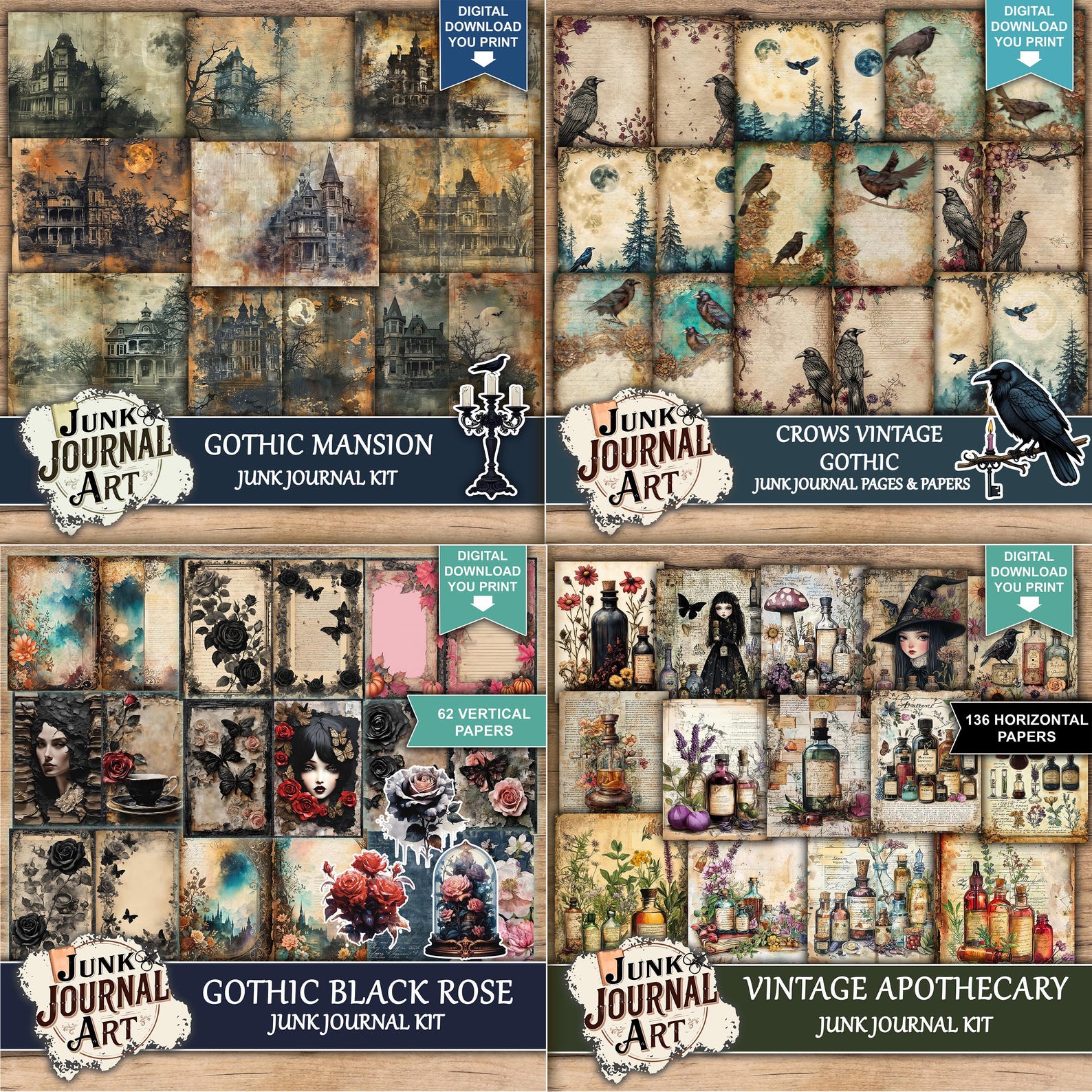 Gothic Junk Journal Bundle, Dark Academia Paper, Witchy Ephemera Kit ...