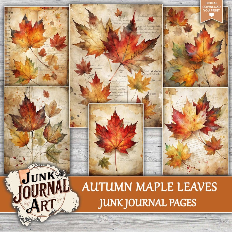 The image is a collage of various autumn maple leaves, each with different colors and sizes, arranged in a grid-like pattern.