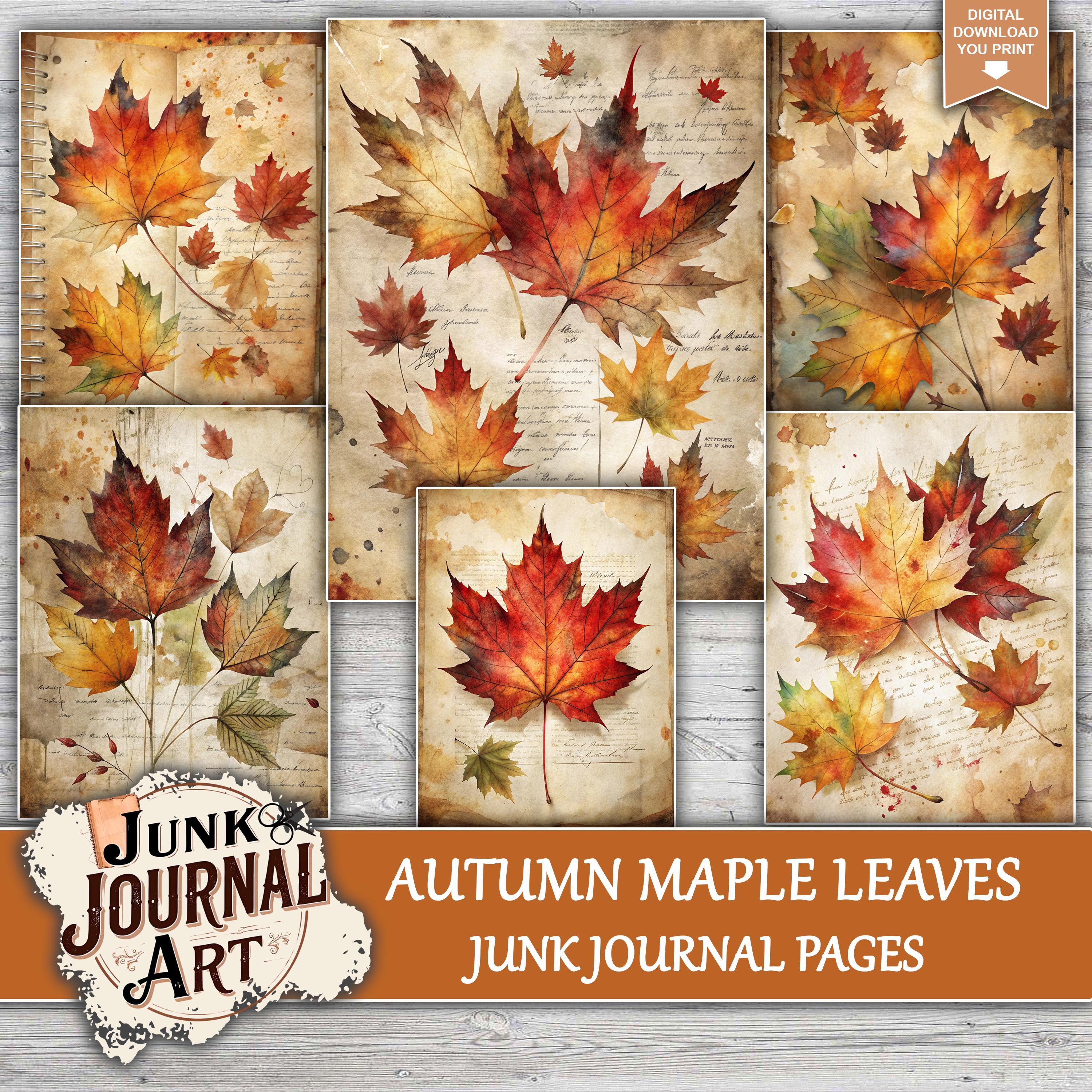 Autumn Junk Journal Pages - Printable Maple Leaf Paper Kit, Fall - Etsy