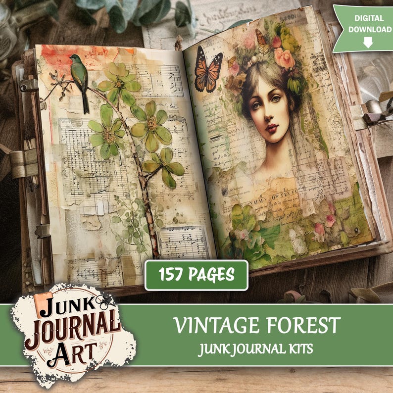 Forest Junk Journal Kit, Vintage Woodland Printable Pages, Botanical ...