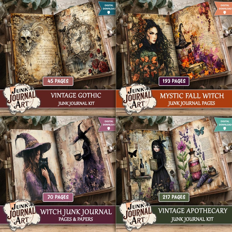 Gothic Junk Journal Bundle, Dark Academia Paper, Witchy Ephemera Kit ...