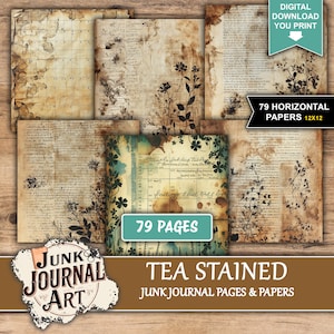 Junk journal Tea stained, junk journal supplies, junk journal kits, tea junk journal printables, tea ephemera junk journal, Vintage, sticker