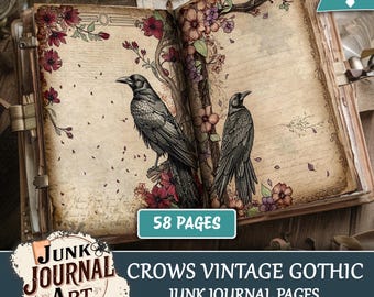 Crow Gothic Junk Journal Printable Pages, Black Bird Ephemera