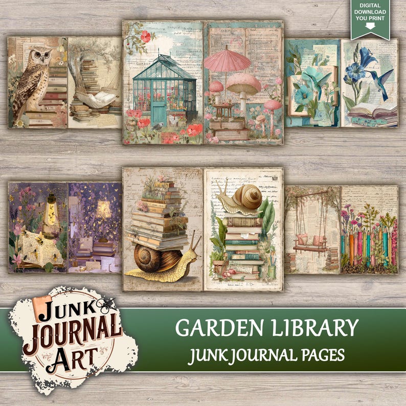 Garden Library Junk Journal Printable Pages, Botanical Book Kit, Secret ...