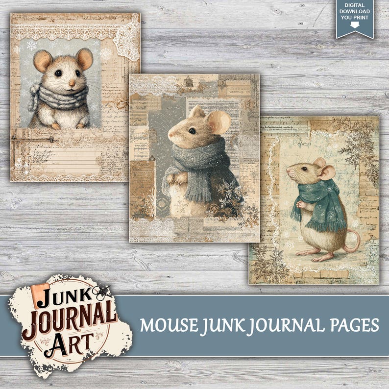 junk journal supplies, junk journal kits, junk journal ideas, junk journal paper, junk journal pages, vintage junk journal, Cute Mouse Journal, Vintage Mice, Whimsical Animal, Cottagecore Kit, Field Mouse Art, Nursery Journal, Storybook Ephemera, Printable Paper