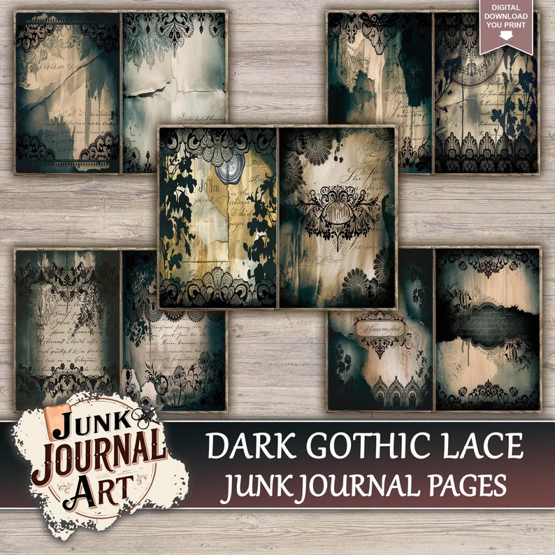 Dark Gothic Lace Junk Journal Printable Pages - Black Victorian Kit ...