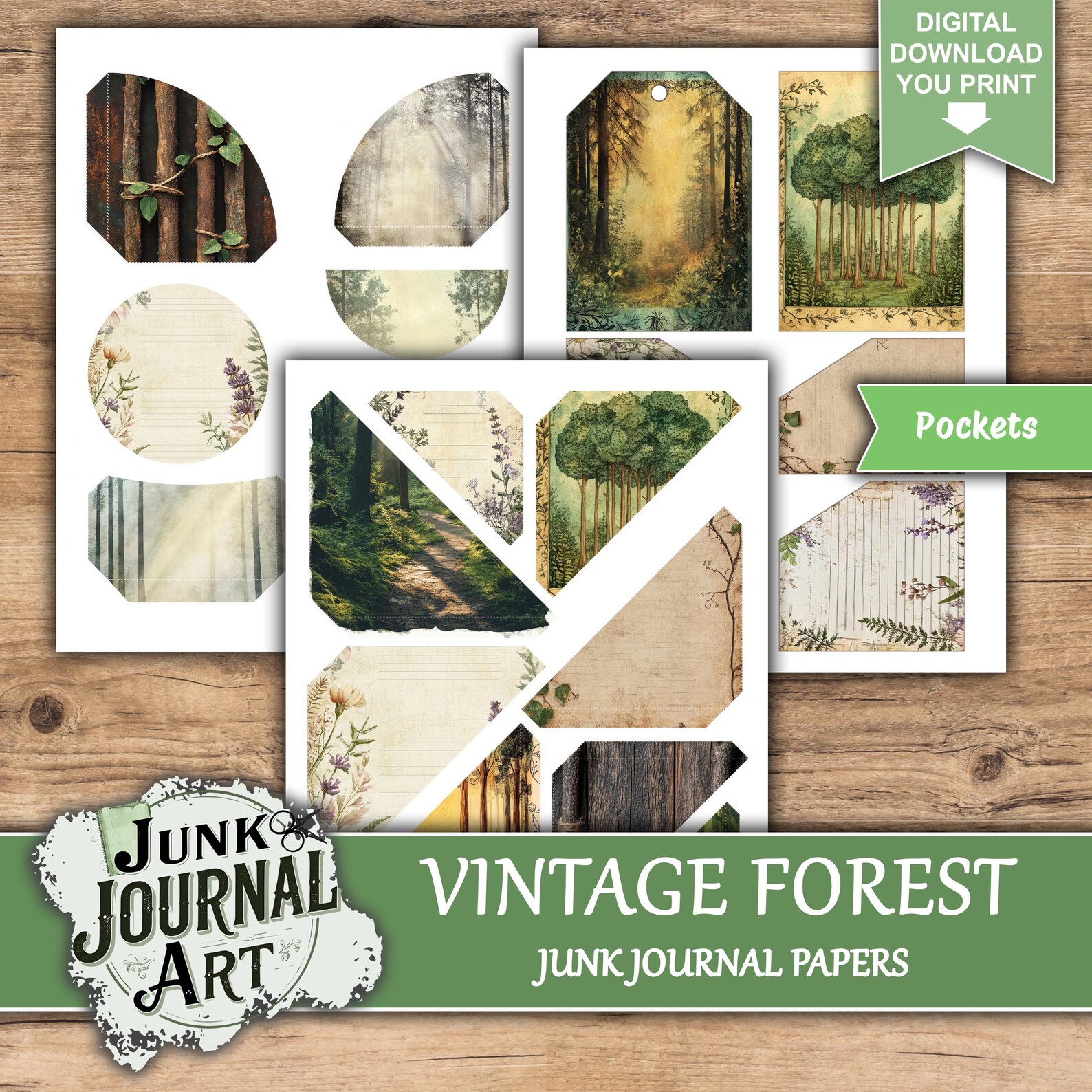 Forest Junk Journal Kit, Vintage Woodland Printable Pages, Botanical ...