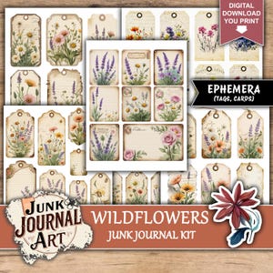Junk Journal, junk journal supplies, junk journal kits, junk journal ideas, junk journal paper, junk journaling kits, junk journal sticker, junk journal flowers, Wildflowers paper, floral junk journal, wildflowers stickers, vintage wildflowers