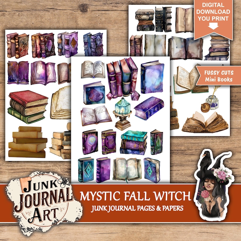 Fall Witch Junk Journal Kit, Halloween Printable Papers, Autumn ...