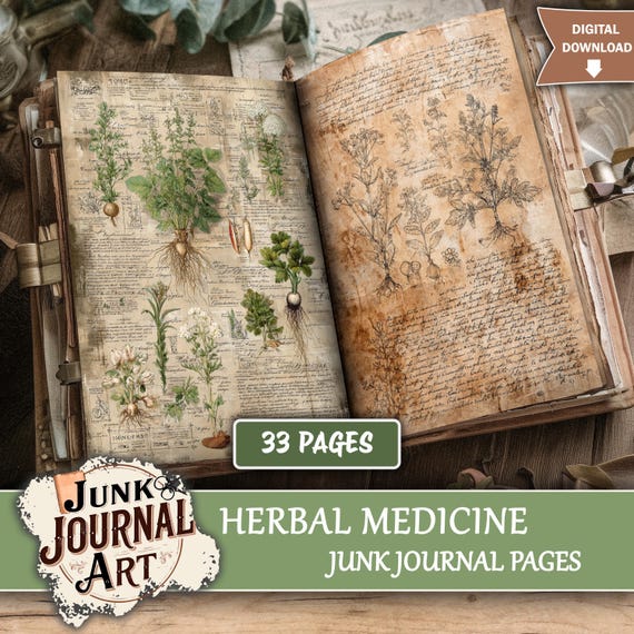 Apothecary Junk Journal supplies, Herbal Medicine Pages, Vintage Botanical paper