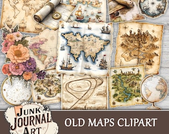 Vintage Landkarte Clipart PNG, Aquarell alte Weltkugel, Seekarte Ephemera, antike Reise Scrapbook Aufkleber, Sucher Fussy Schnitte