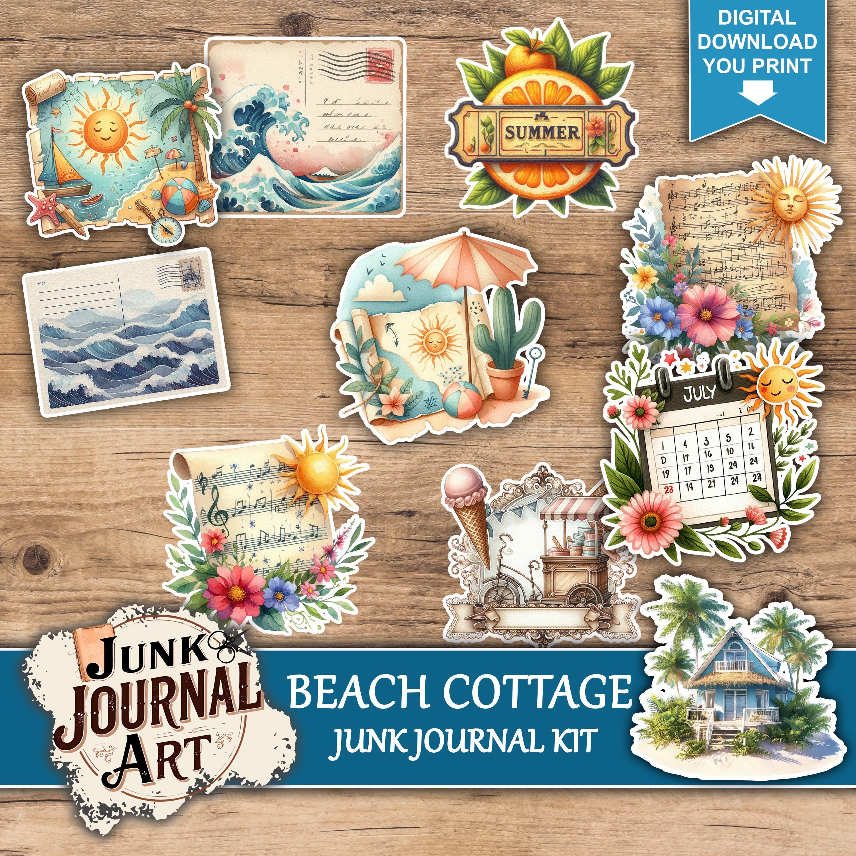 Vintage Beach Cottage Junk Journal Kit, Coastal Summer Scrapbook Papers ...